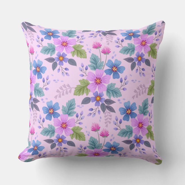 Coussin Floral Rose Violet Fleurs Motif-36841 (Recto)