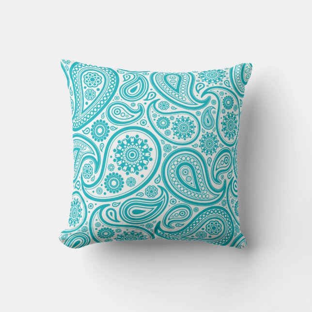 Coussin floral turquoise de motif de Paisley (Recto)