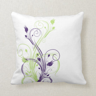 Coussin floral vert, pourpre, blanc enorme de
