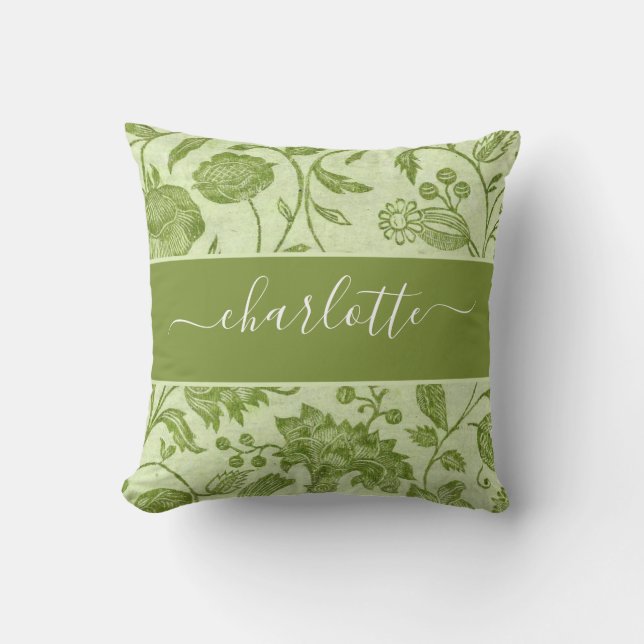 Coussin Floral vert Vintage rustique (Recto)