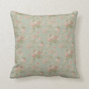Coussin Floral vintage élégant s'est levé, vert et rose