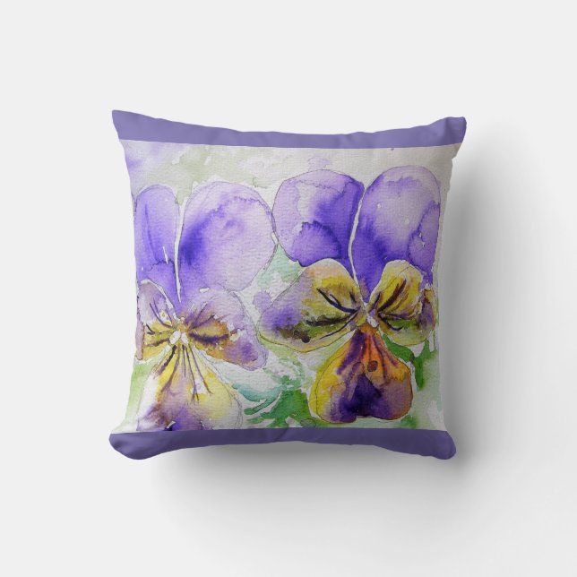 Coussin floral violet Viola Aquarelle (Recto)