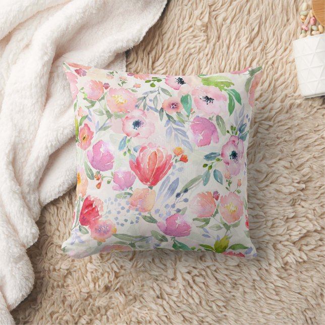 Coussin Floraux de couleur rose pastel blanc rétro été (Couverture)