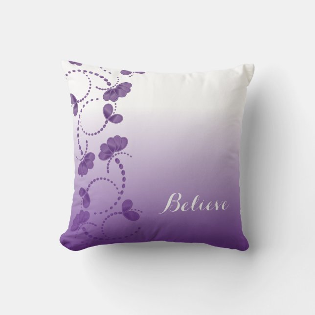 Coussin Floraux pourpres et blancs croient en vous-même (Recto)