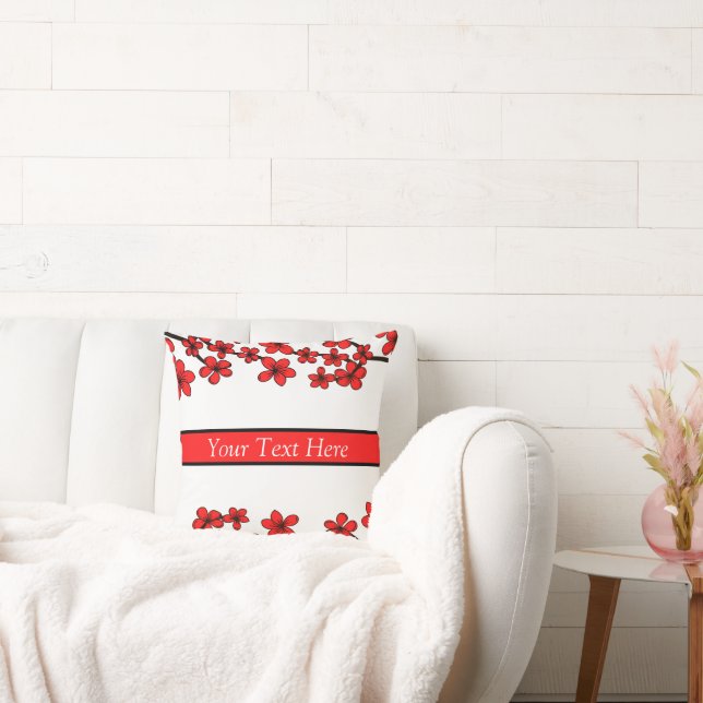 Coussin Flore blanche, rouge et noire Votre texte ici (Canapé)