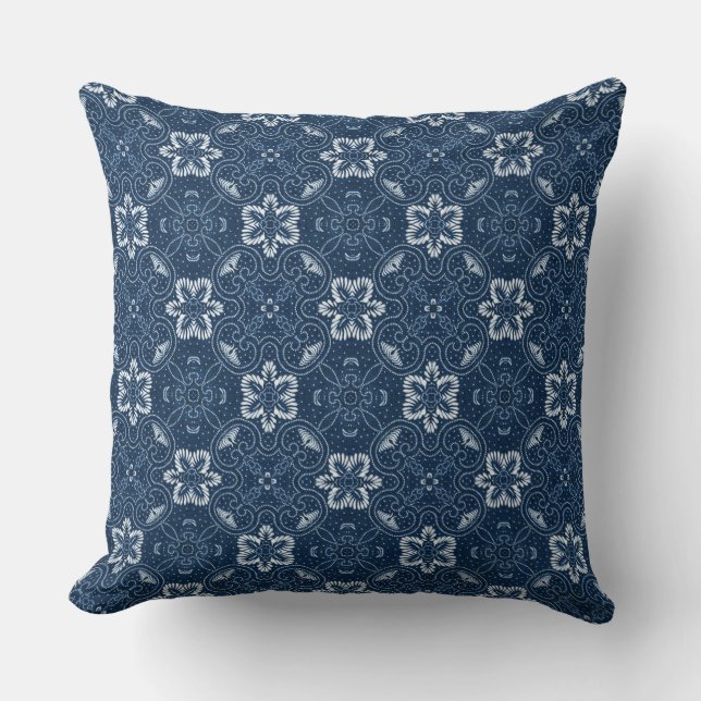 Coussin Flore bleu et blanc Design Jeu d'oreiller (Recto)