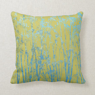 Coussin Flore bleu et vert céleri