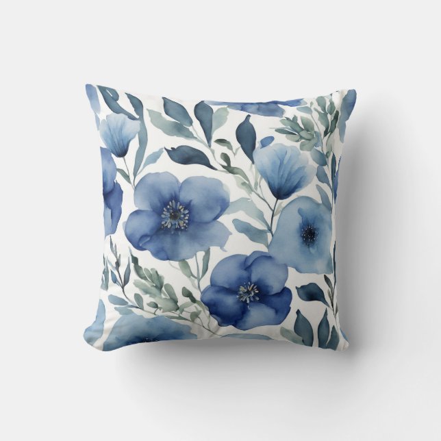 Coussin Flore bleu serène (Recto)