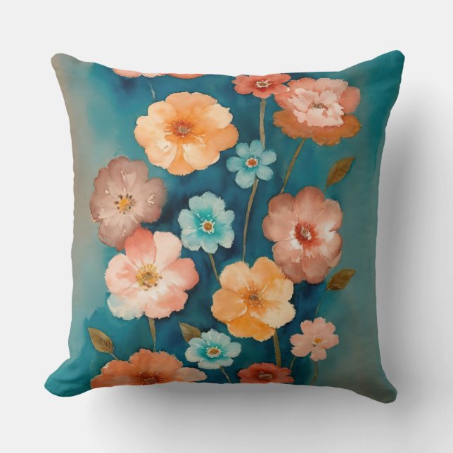 Coussin Flore bleue, bronze et rouille (Recto)