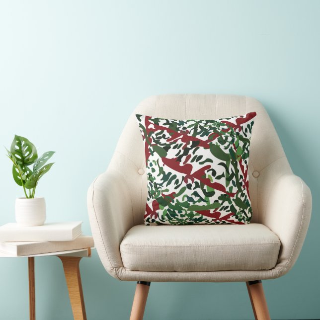 Coussin Flore botanique rouge vert (Chaise)