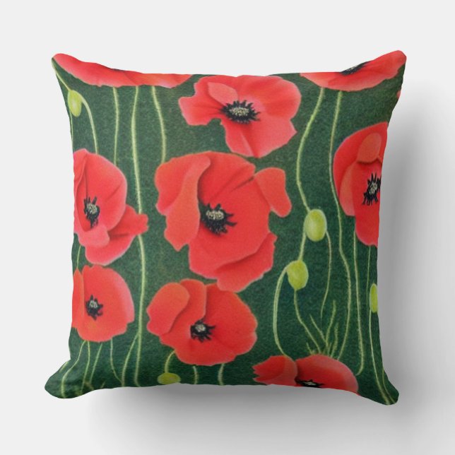 Coussin Flore de pavot oriental rouge (Recto)