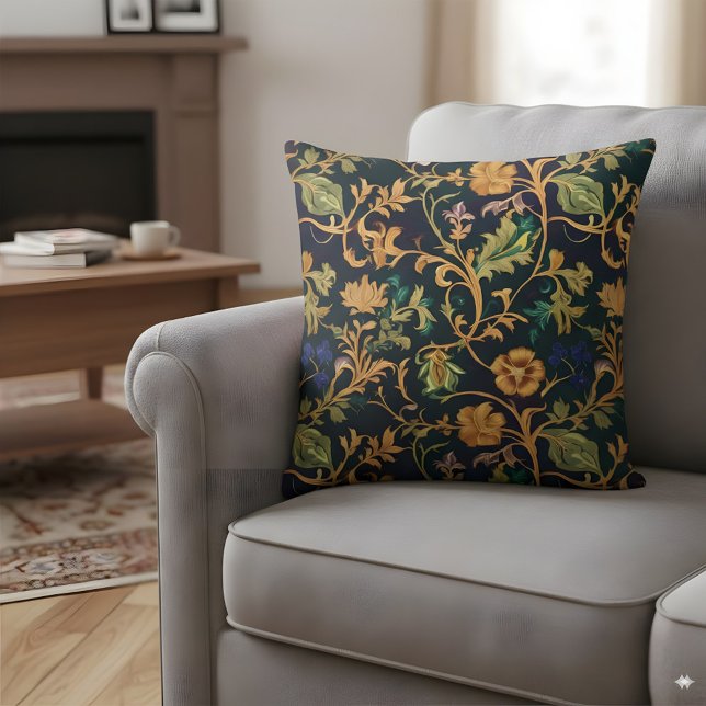 Coussin Flore foncé Jeu d'oreiller Marine or Botanique (Créateur téléchargé)