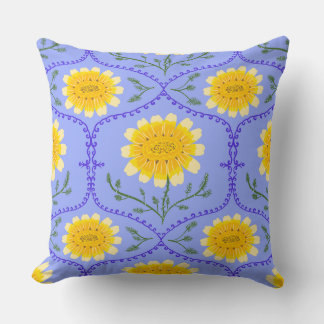 Coussin Flore grecque florale bleue et jaune méditerranéen
