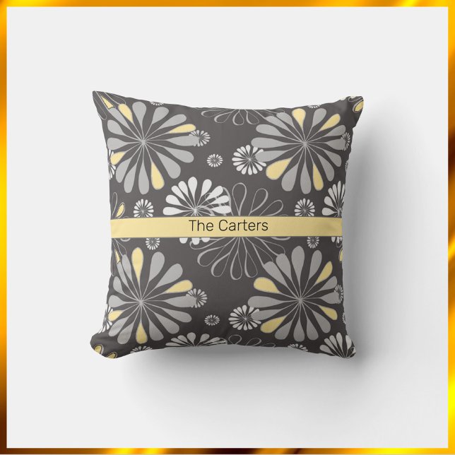 Coussin Flore gris et jaune tendance (Créateur téléchargé)
