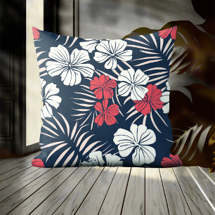 Coussin Flore tropicale rose et marine