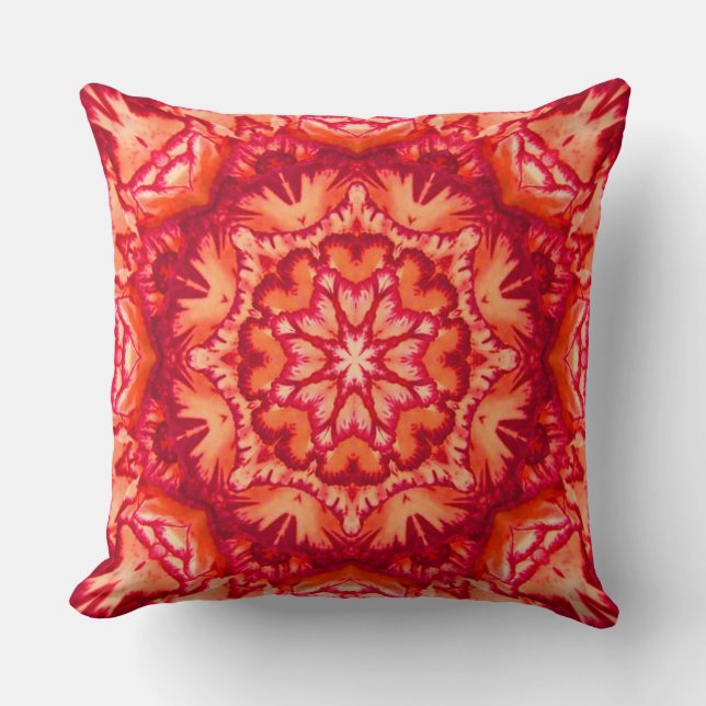 Coussin Flore victorienne de Neon Orange et de Bourgogne (Recto)
