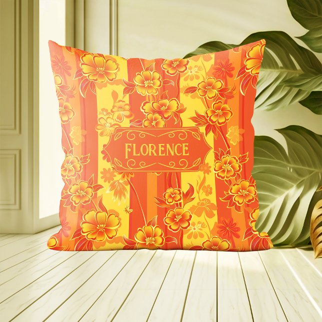 Coussin Florence Floral jaune et orange (Créateur téléchargé)
