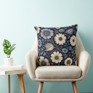 Coussin Flores bleues et blanches Élégance aquarelle