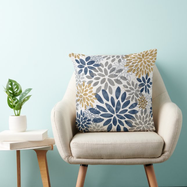 Coussin Flores de dahlia d'or gris marine (Chaise)