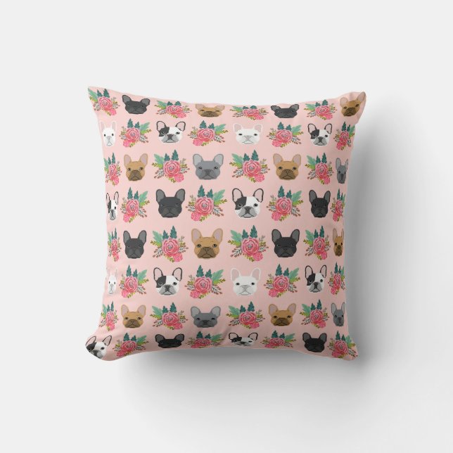 Coussin Flores roses de Bulldog en France (Recto)