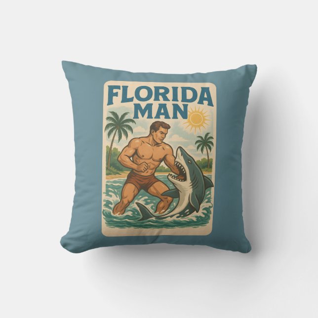 Coussin Florida Man Coastal Shark Wrestler - Retro Beach (Recto)