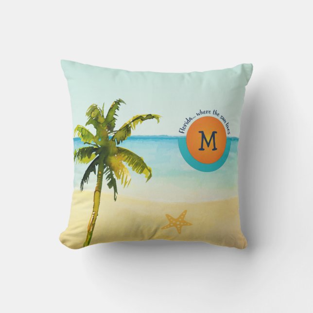 Coussin Floride... Là où le soleil vit la plage paisible (Recto)