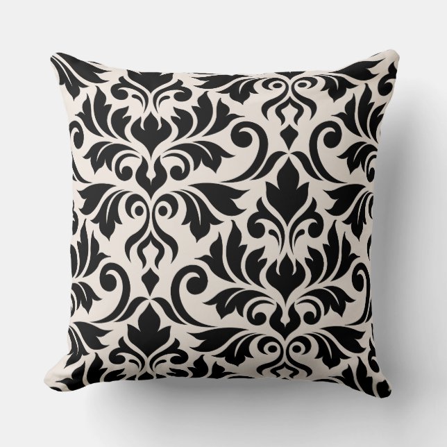 Coussin Flourissant Damask Art I 2Way Black + Crème (Recto)