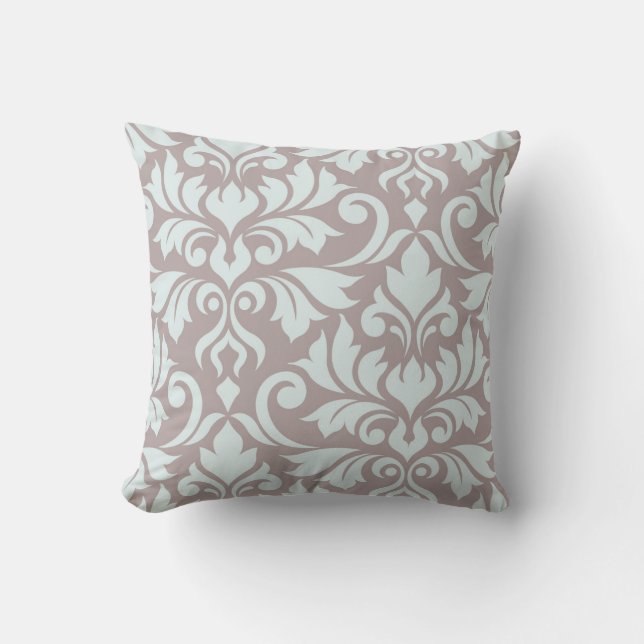 Coussin Flourissant Damask Art I Duck Egg Blue sur Taupe (Recto)
