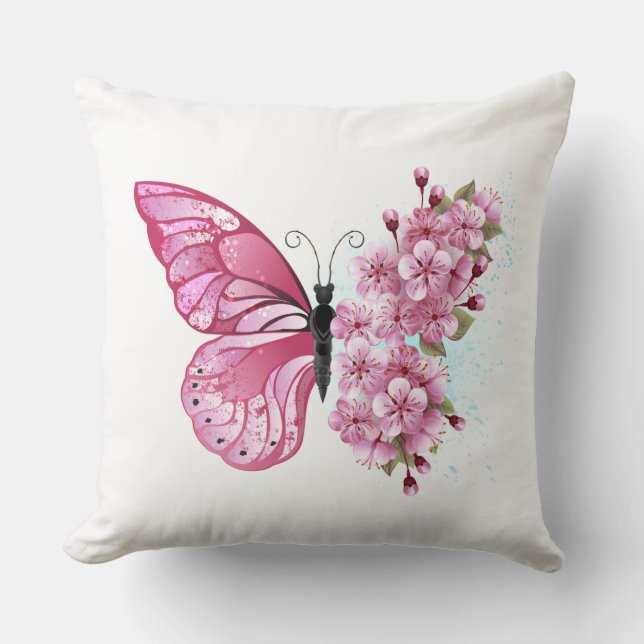 Coussin Flower Butterfly with Pink Sakura (Recto)