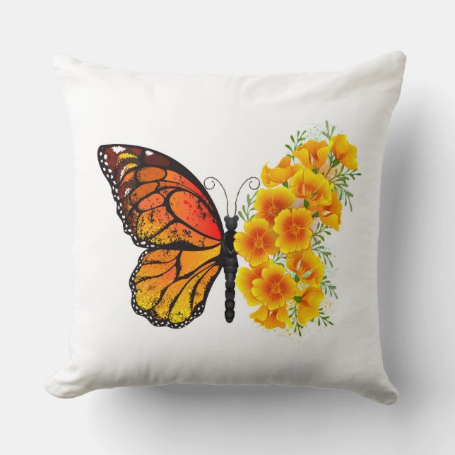 Coussin Flower Butterfly with Yellow California Poppy (Recto)
