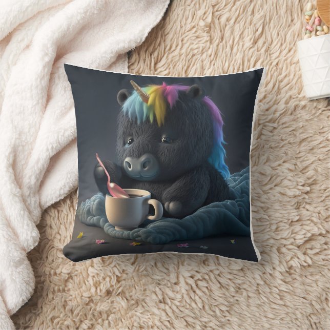 Coussin Fluffy black Unicorn pillow (Couverture)