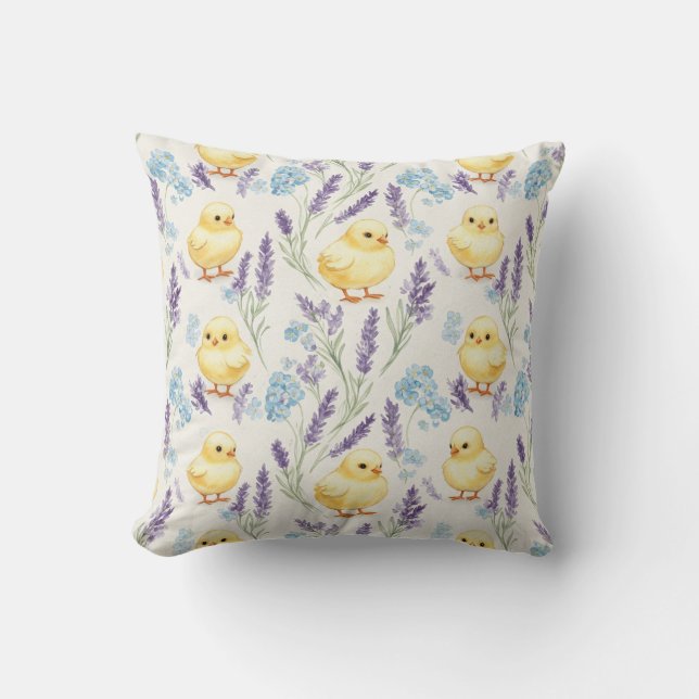 Coussin Fluffy Chicks and Lavender par Natasha Us (Recto)