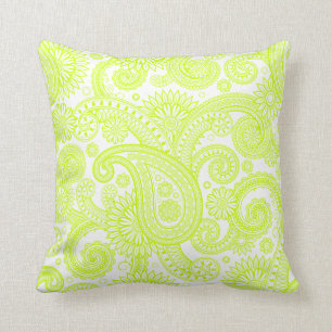 Coussin Fluorescent Yellow Paisley Floral Swirl