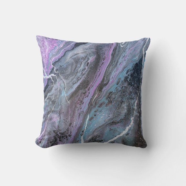 Coussin Flux Abstrait Violet & Sarcelle (Recto)