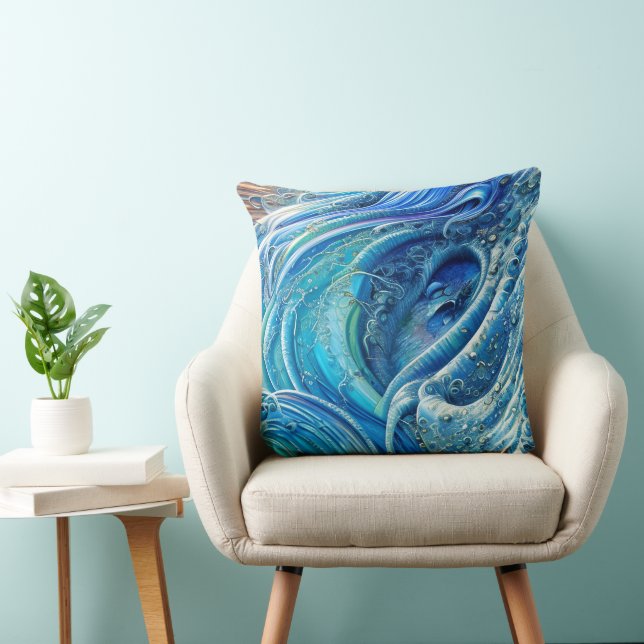 Coussin Flux de turbulences dans la mer, Art Abstrait (Chaise)