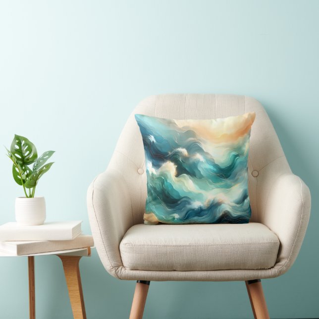 Coussin Flux d'océan doré Vagues abstraites (Chaise)