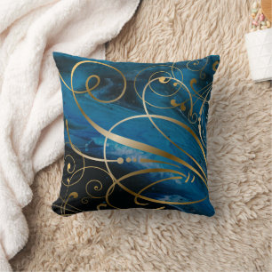 Coussin Flux d'or noir bleu