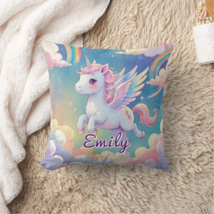 Coussin Flying Unicorn Rainbow Wings - Nom modifiable