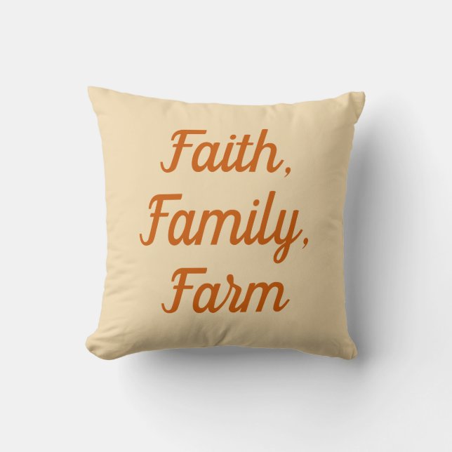 Coussin Foi, famille, ferme, orange brûlé et neutre (Recto)