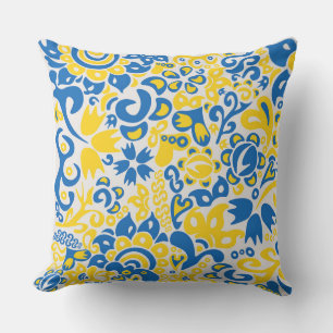 Coussin Folklore pattern with Ukrainian flag colors 
