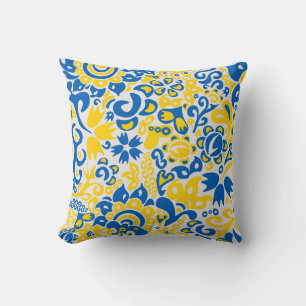 Coussin Folklore pattern with Ukrainian flag colors