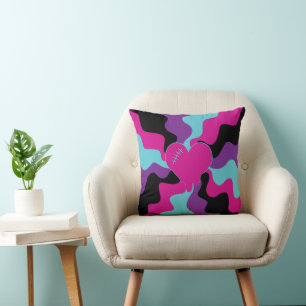 Coussin Fonte cardiaque - rose, violet, bleu et noir