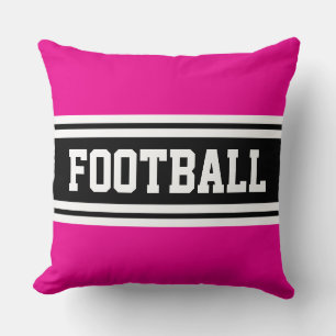 Coussin FOOTBALL rose vif noir blanc rayures de course
