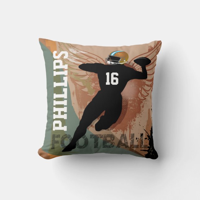Coussin Football Sports Nom personnalisé Numéro | tan (Recto)