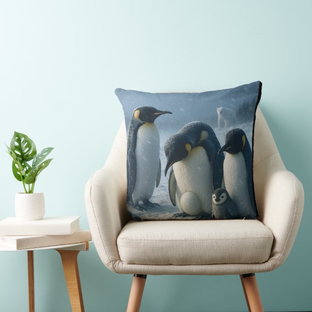 Coussin For a penguin family and chick Arctic Winter throw (Chaise)