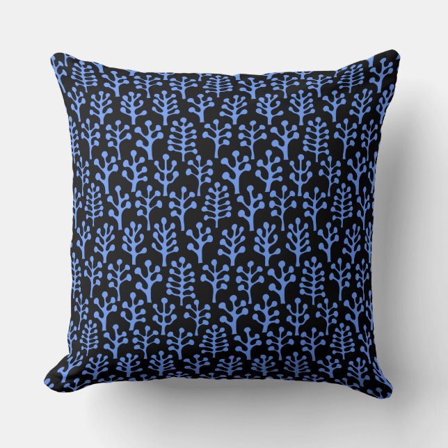 Coussin Forêt 230823 - Bleu bébé sur Noir (Recto)