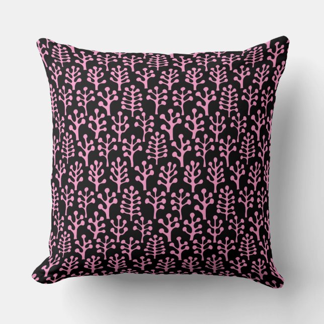 Coussin Forêt 230823 - Rose sur Noir (Recto)