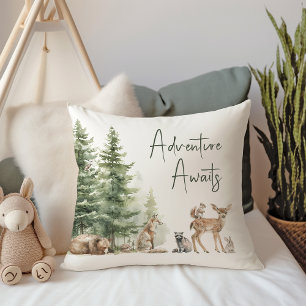 Coussin Forêt Bois Animaux Aventure Attend