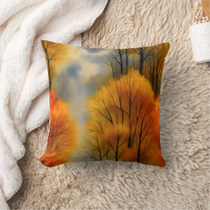 Coussin Forêt d'automne rustique - Aquarelle d'automne