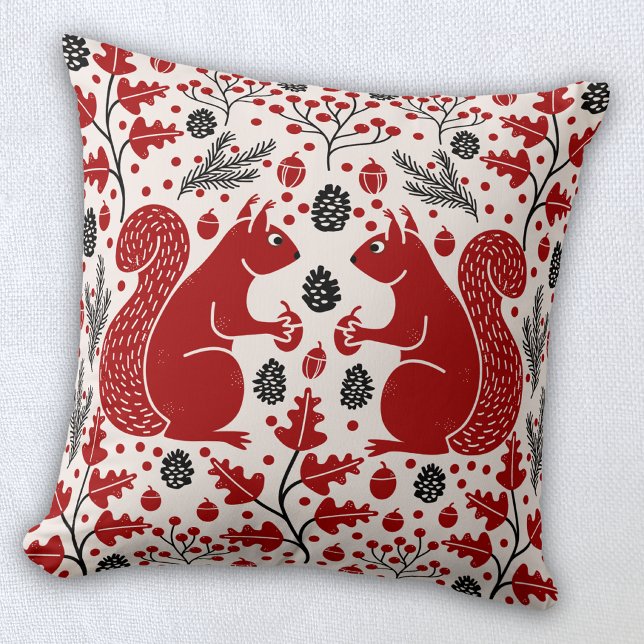 Coussin Forêt de bois de cerfs-volants (Squirrel woodland forest art throw pillow)